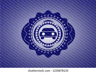 car seen from front icon inside emblem with jean texture