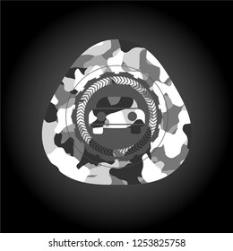 car seen from front icon inside grey camouflage emblem