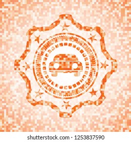 car seen from front icon inside orange mosaic emblem