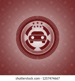 car seen from front icon inside retro style red emblem