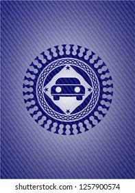 car seen from front icon inside badge with jean texture