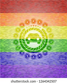 car seen from front icon inside lgbt colors emblem 
