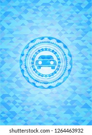 car seen from front icon inside light blue mosaic emblem