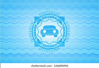car seen from front icon inside water wave style emblem.