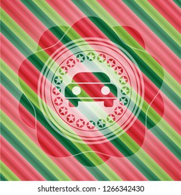 car seen from front icon inside christmas colors style emblem.