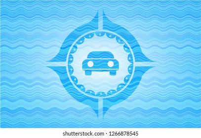 car seen from front icon inside water style badge.