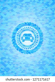 car seen from front icon inside sky blue mosaic emblem