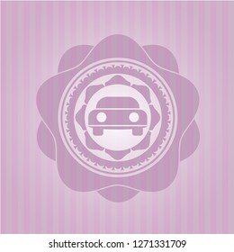 car seen from front icon inside retro style pink emblem