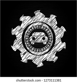 car seen from front icon inside chalk emblem