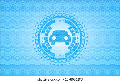 car seen from front icon inside water wave representation badge.