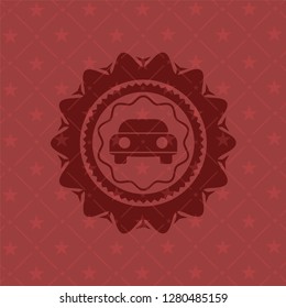 car seen from front icon inside red emblem. Vintage.