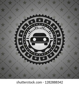 car seen from front icon inside dark emblem. Retro