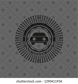 car seen from front icon inside dark emblem. Retro