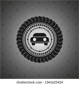 car seen from front icon inside realistic black emblem
