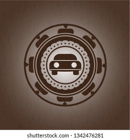 car seen from front icon inside vintage wood emblem