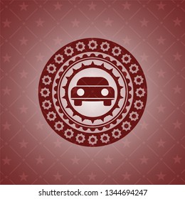 car seen from front icon inside retro red emblem