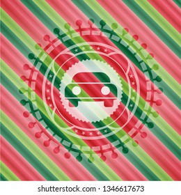 car seen from front icon inside christmas colors emblem.