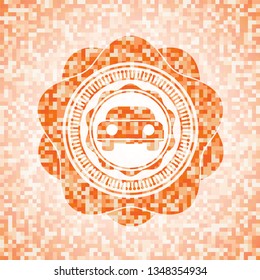 car seen from front icon inside orange mosaic emblem with background
