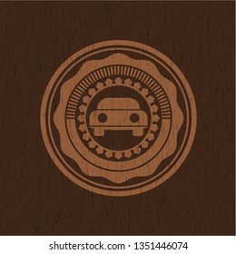car seen from front icon inside vintage wood emblem