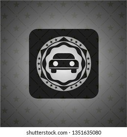 car seen from front icon inside black emblem. Vintage.