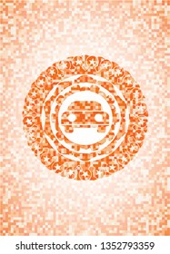 car seen from front icon inside orange mosaic emblem with background