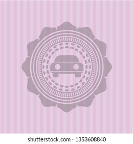 car seen from front icon inside vintage pink emblem