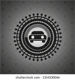 car seen from front icon inside dark emblem. Retro