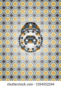 car seen from front icon inside arabesque emblem background. arabic decoration.