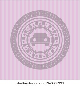 car seen from front icon inside realistic pink emblem