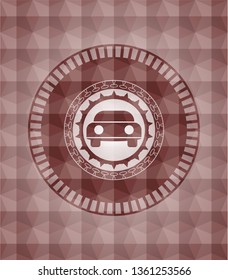 car seen from front icon inside red seamless polygonal badge.