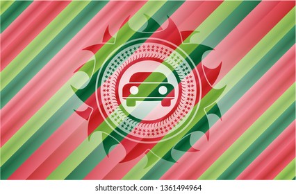 car seen from front icon inside christmas emblem background.