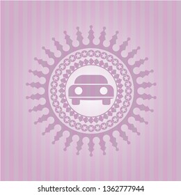 car seen from front icon inside realistic pink emblem