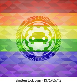 car seen from front icon inside lgbt colors emblem 