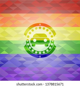 car seen from front icon inside lgbt colors emblem 