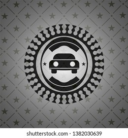 car seen from front icon inside black emblem. Vintage.