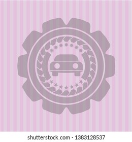 car seen from front icon inside retro style pink emblem