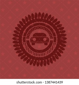 car seen from front icon inside realistic red emblem