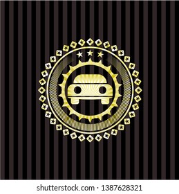 car seen from front icon inside gold emblem or badge