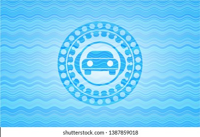 car seen from front icon inside water concept badge.