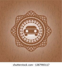 car seen from front icon inside retro wood emblem