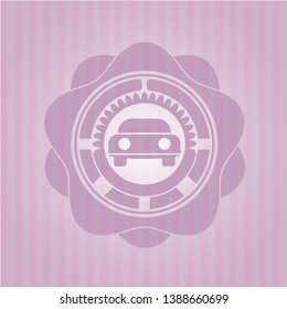 car seen from front icon inside retro style pink emblem