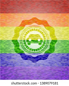 car seen from front icon inside lgbt colors emblem 