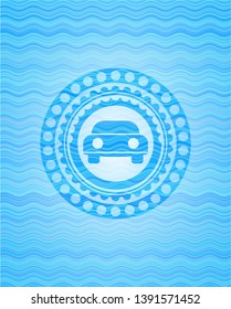 car seen from front icon inside water wave concept style emblem.