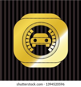 car seen from front icon inside gold shiny badge