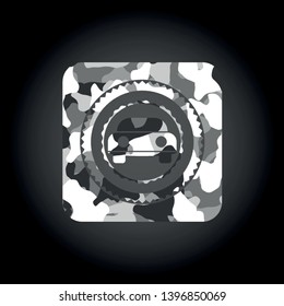 car seen from front icon inside grey camo texture