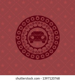 car seen from front icon inside retro red emblem