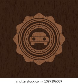 car seen from front icon inside wooden emblem
