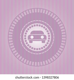 car seen from front icon inside vintage pink emblem