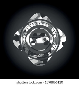 car seen from front icon inside grey camo texture