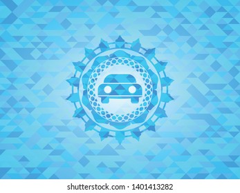 car seen from front icon inside sky blue mosaic emblem